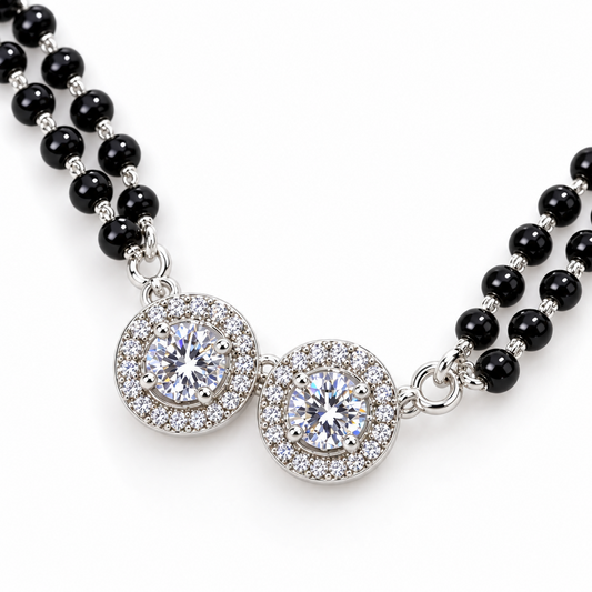 925 Italian Silver Double CZ Halo Mangalsutra