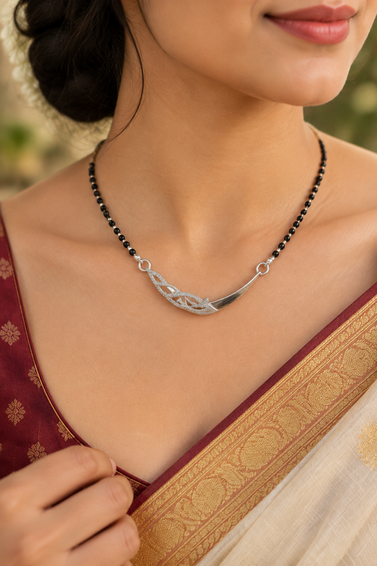 925 Italian Silver Leaf Bar Mangalsutra