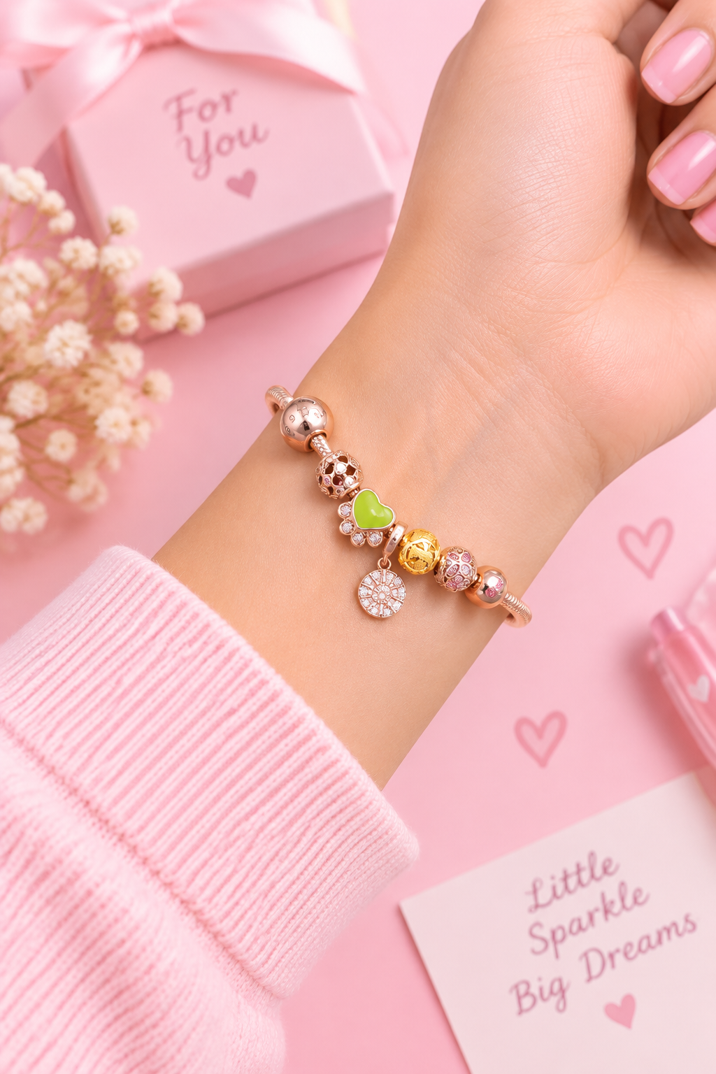 925 Silver Rose Gold Italian Pandora Girls Bracelet