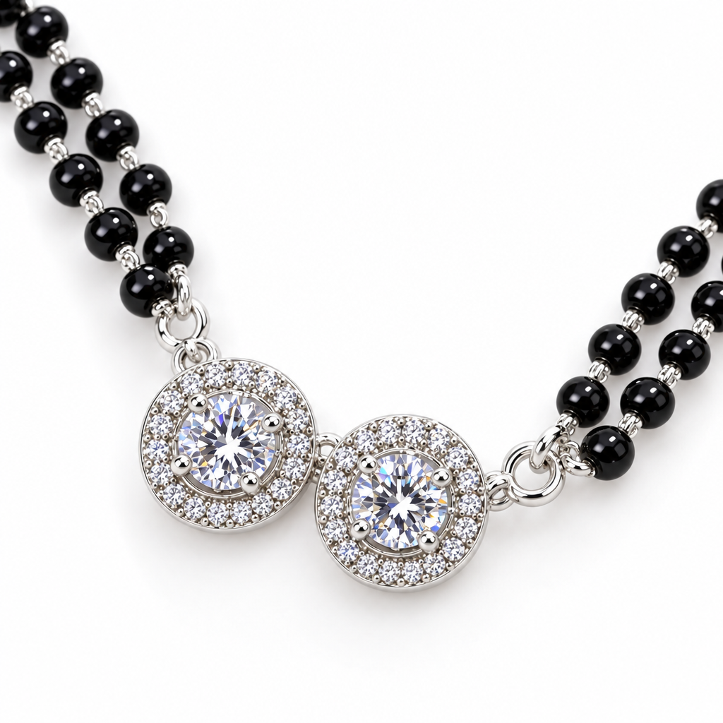 925 Italian Silver Double CZ Halo Mangalsutra