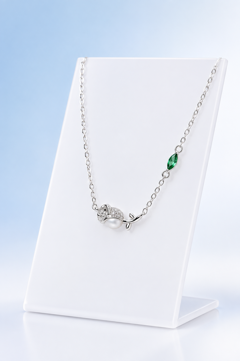 925 Silver Italian Dolphin Pendant Chain CZ Stone