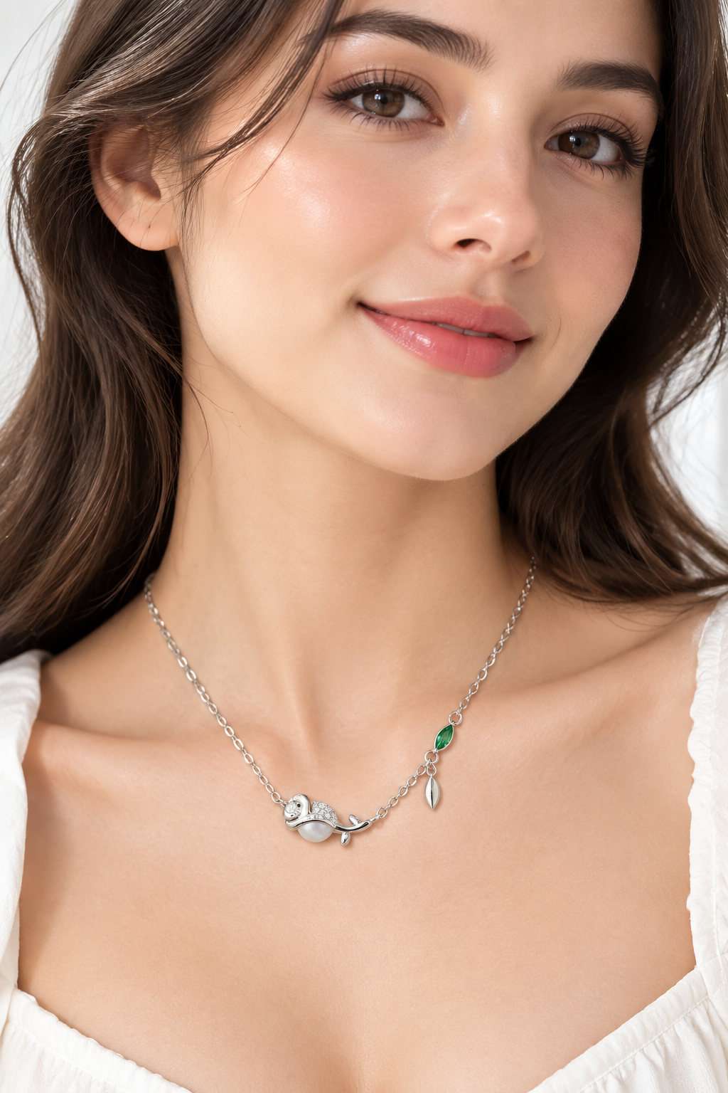 925 Silver Italian Dolphin Pendant Chain CZ Stone