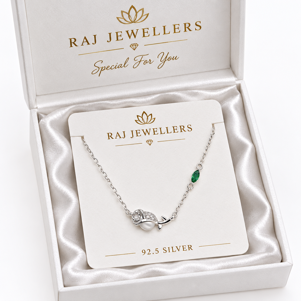 925 Silver Italian Dolphin Pendant Chain CZ Stone