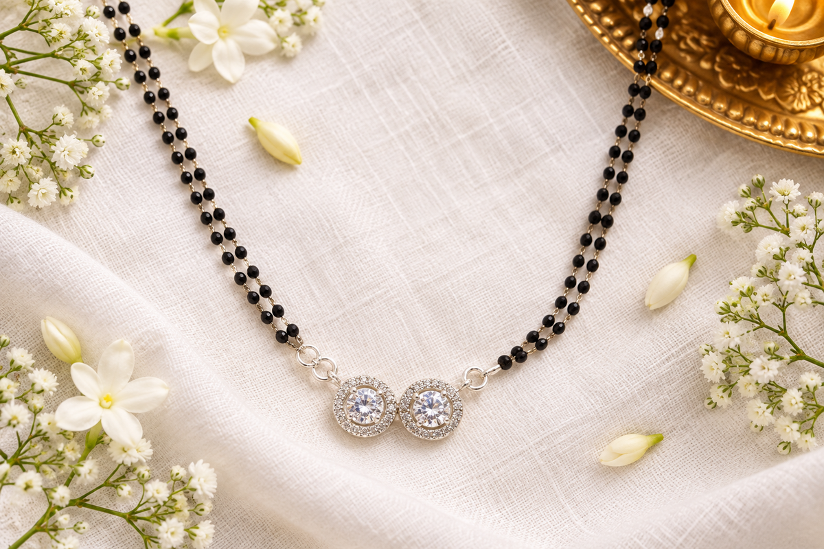 925 Italian Silver Double CZ Halo Mangalsutra