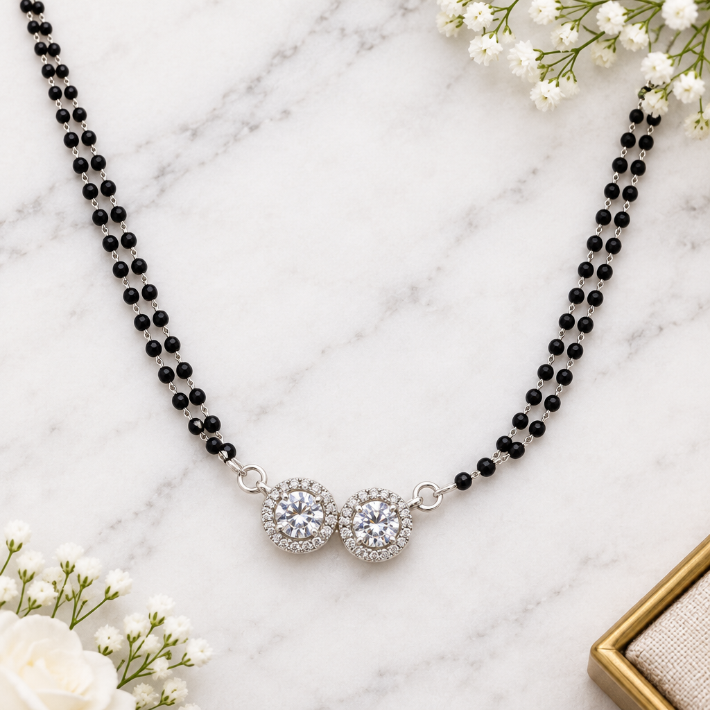 925 Italian Silver Double CZ Halo Mangalsutra
