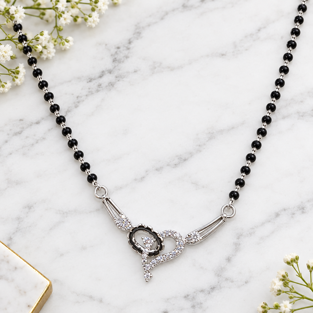 925 Italian Silver Swirl Heart Mangalsutra