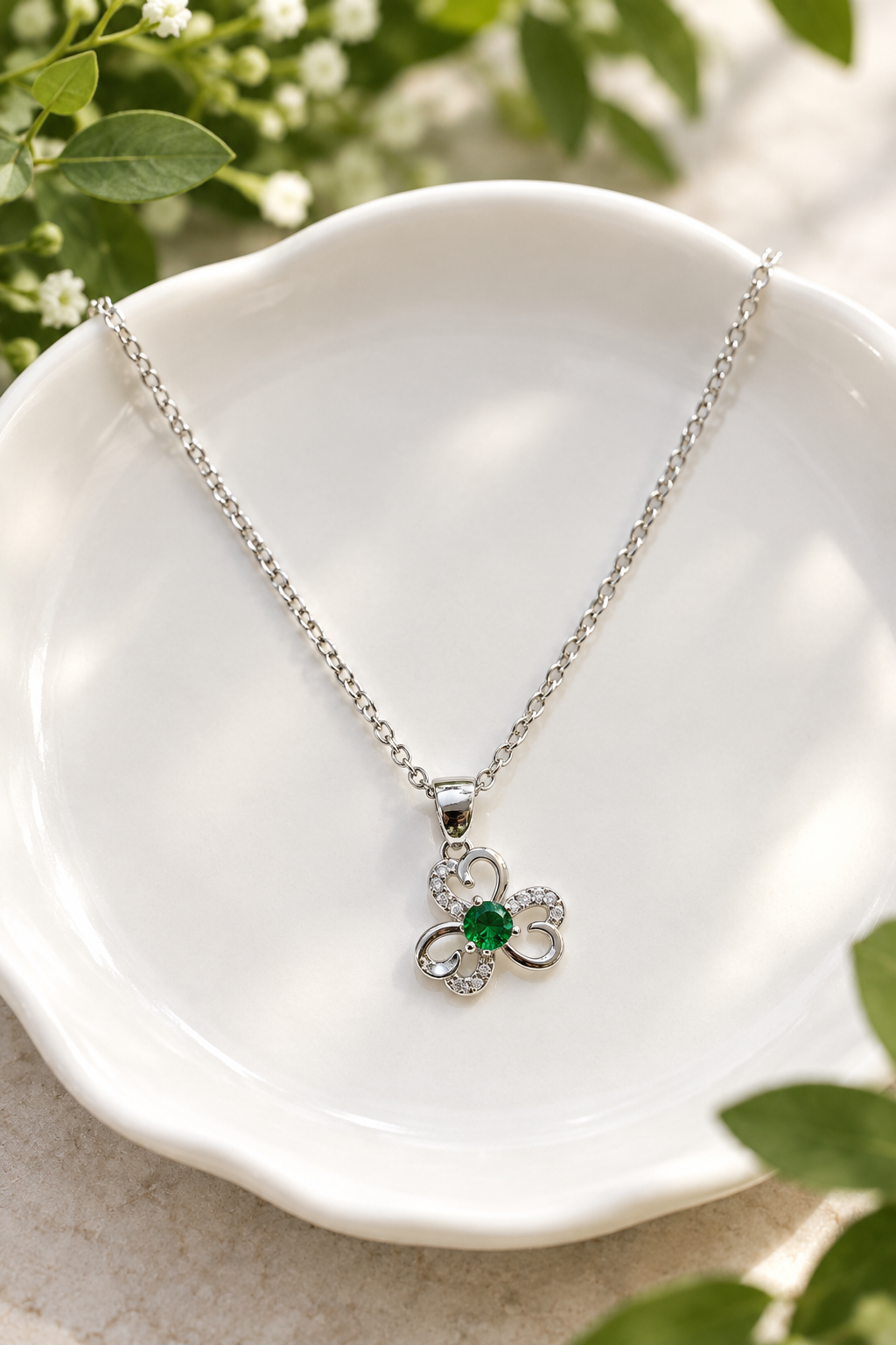 925 Silver Italian Butterfly Flower Pendant Chain