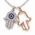 925 Silver Italian Double Hamsa Hand Pendant Chain