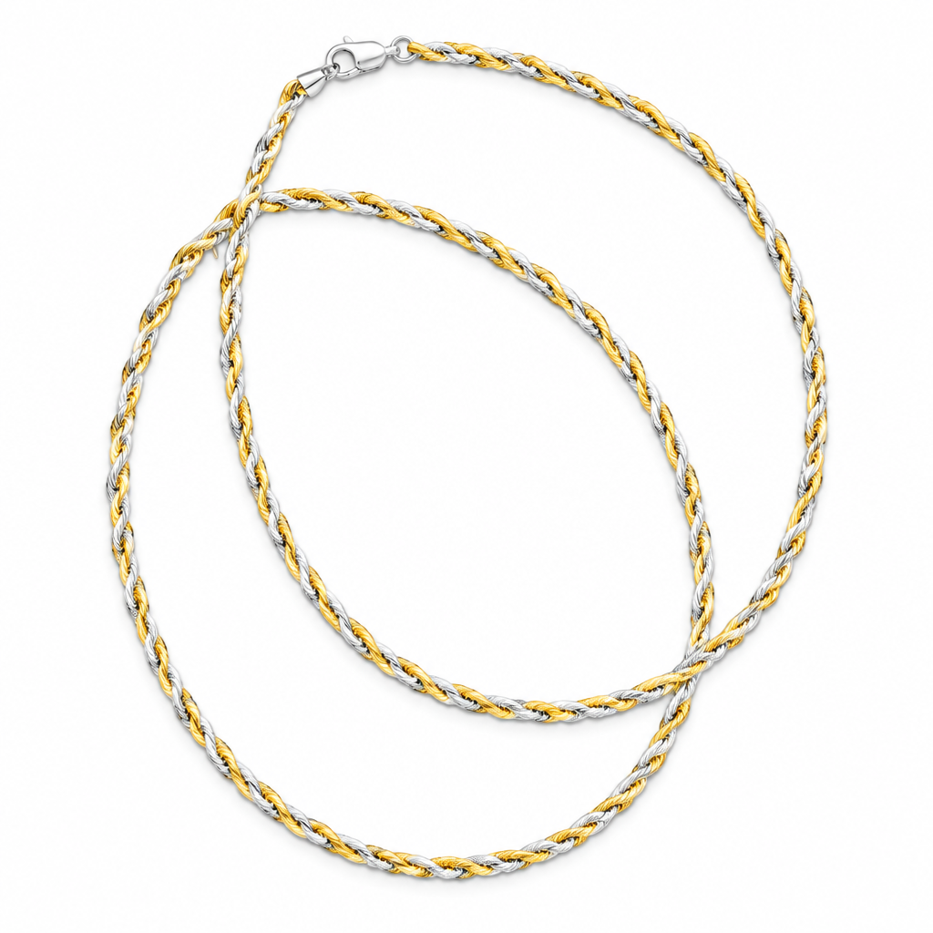 925 silver dual tone rope chain on white background