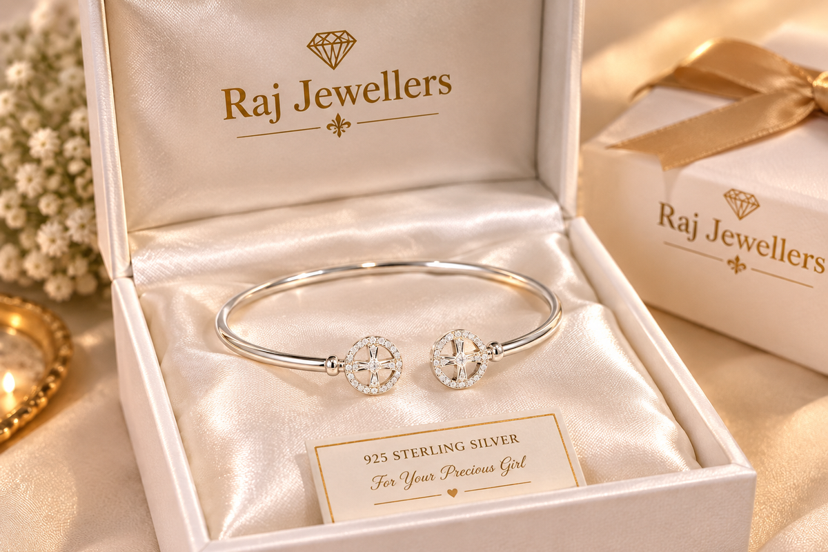 925 Italian silver cross wheel charm kada in Raj Jewellers gift box