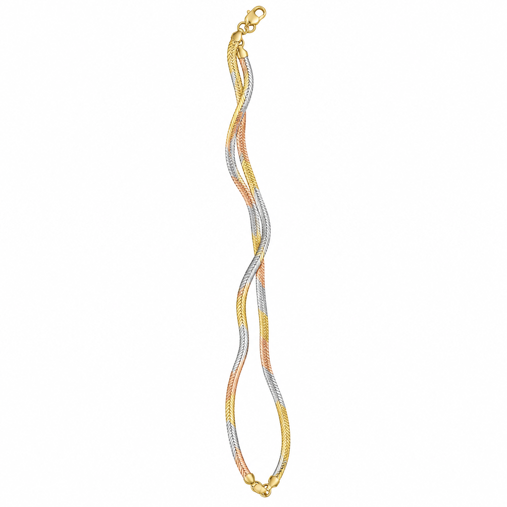 925 silver tri-tone snake anklet on white background