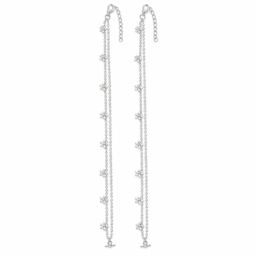 925 silver daisy anklet on white background