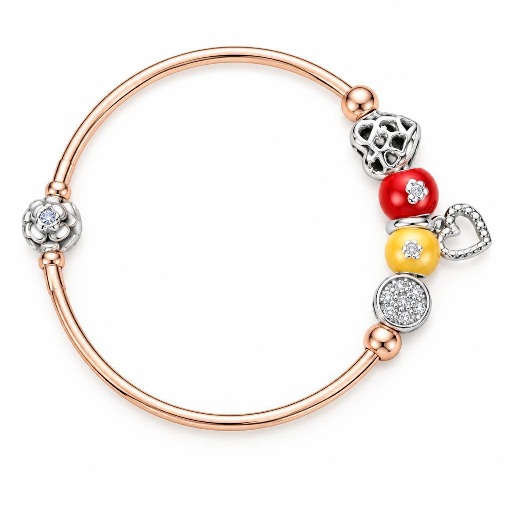 925 silver rose gold charm bangle on white background