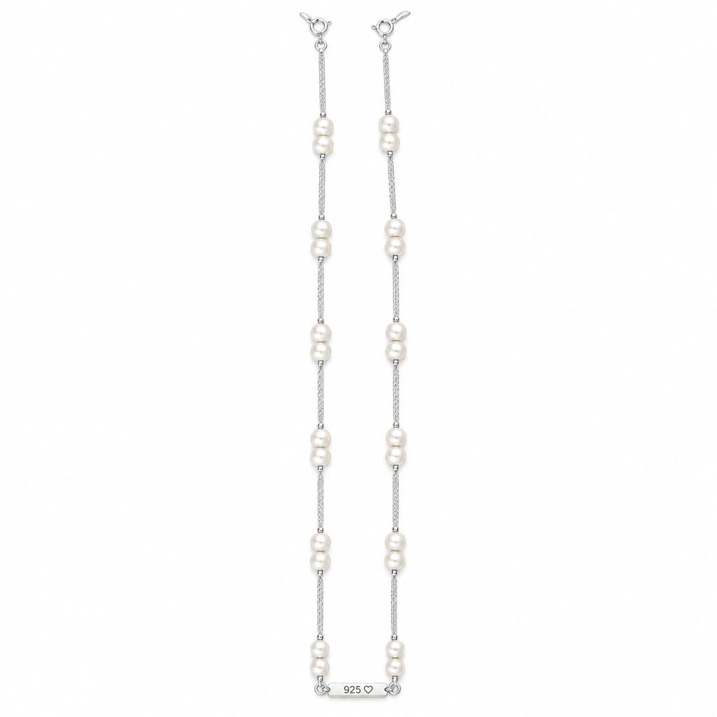 925 silver pearl anklet on white background