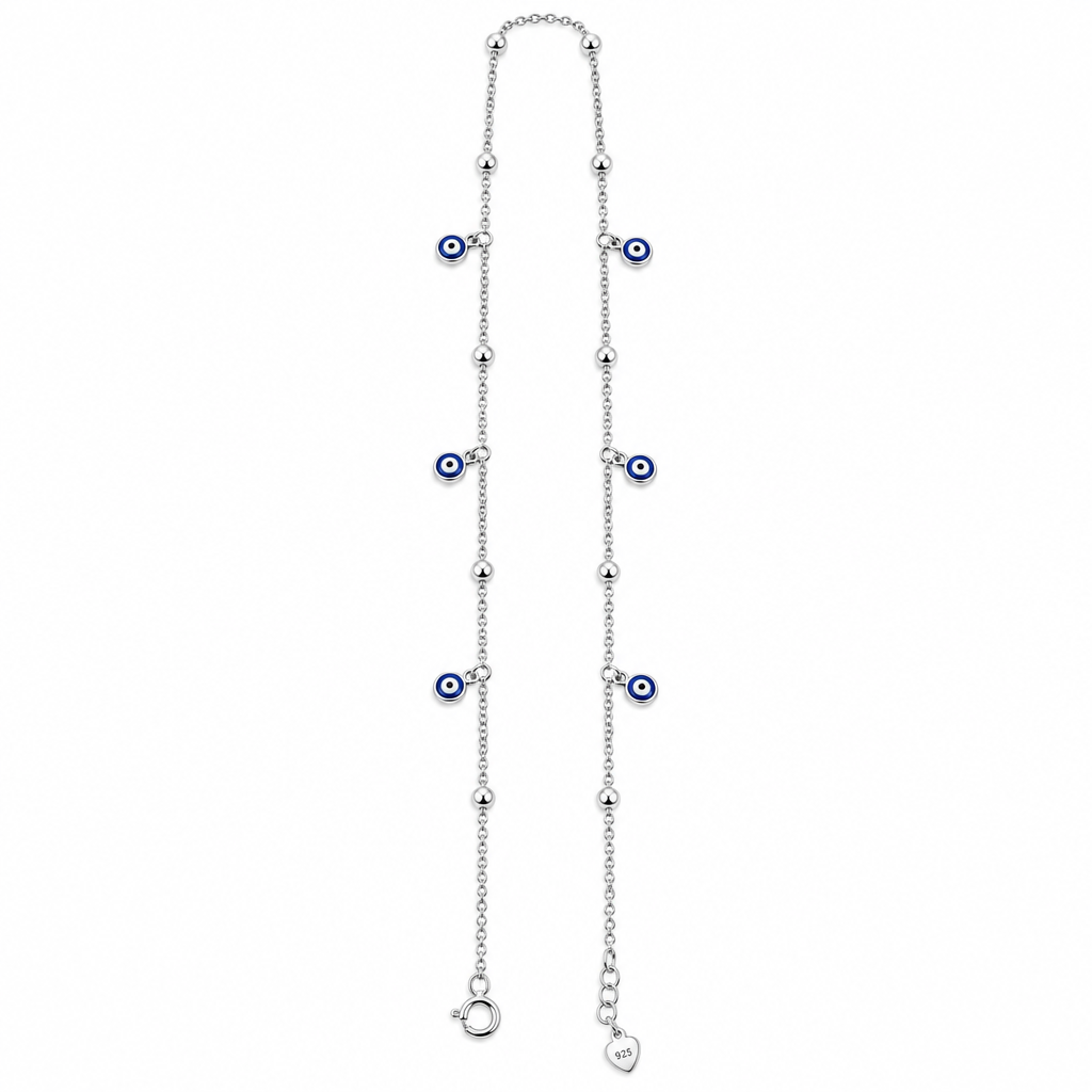 925 silver evil eye anklet on white background