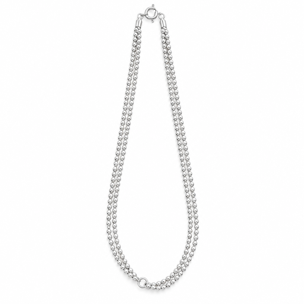 925 silver ball bead anklet on white background