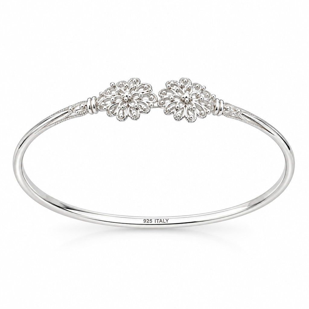 925 Italian silver girls bangle on white background