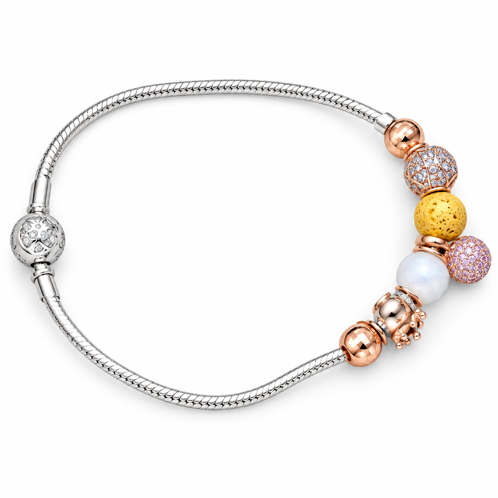 925 silver rose gold glitter bracelet on white background