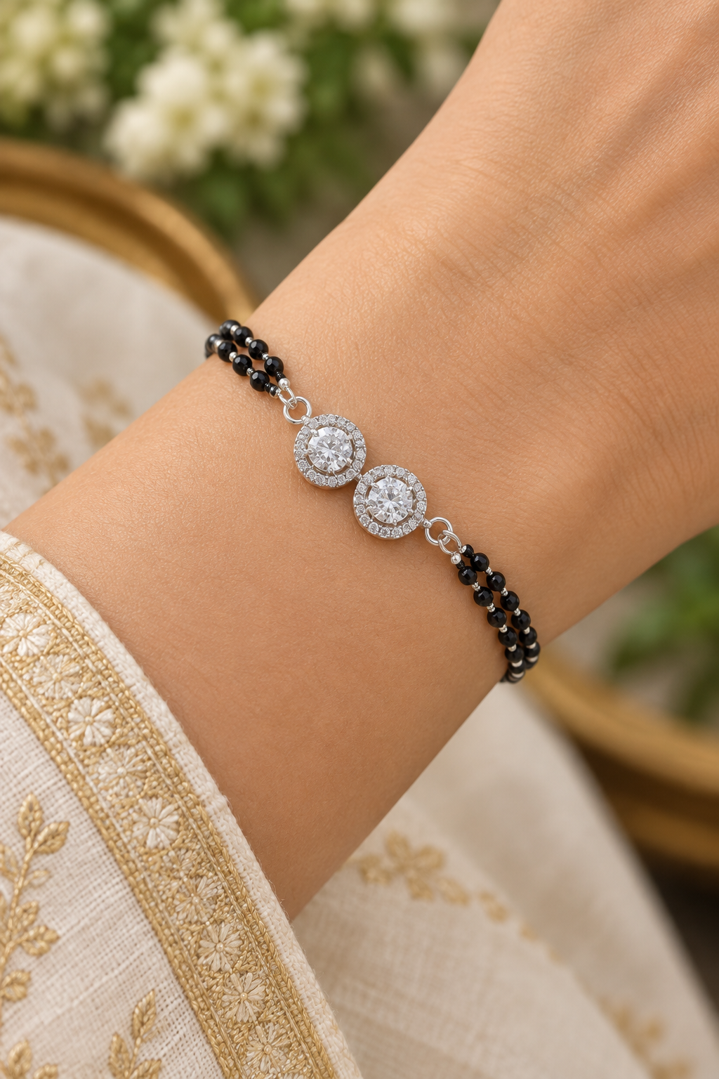 925 Italian Silver Double CZ Halo Mangalsutra