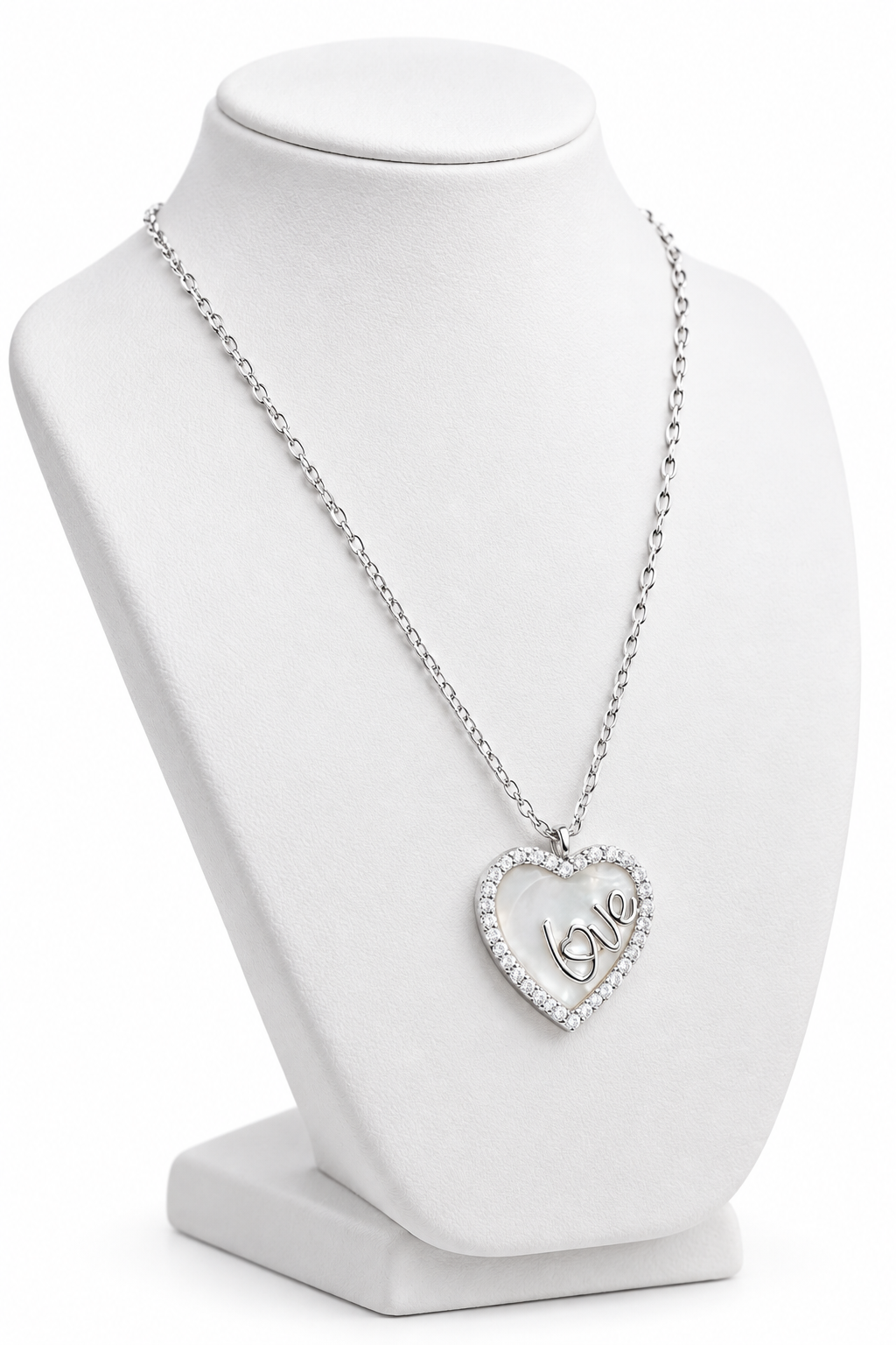 925 Silver Italian Love Heart CZ Pendant Chain
