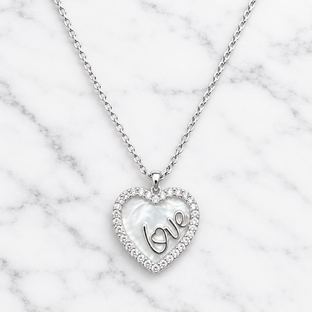 925 Silver Italian Love Heart CZ Pendant Chain