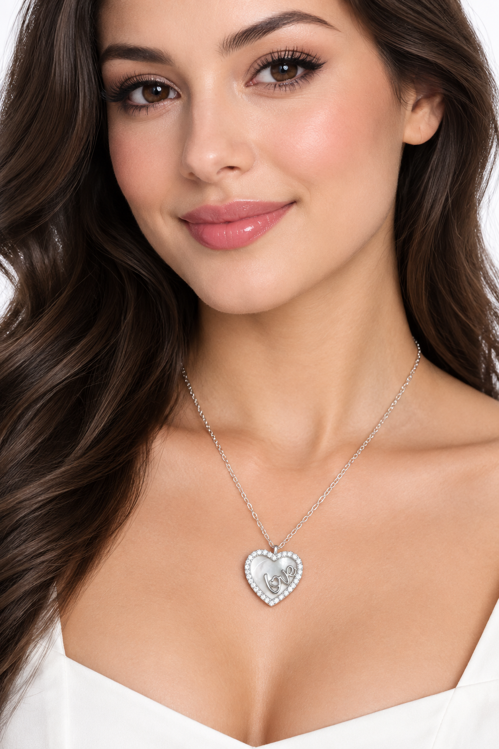 925 Silver Italian Love Heart CZ Pendant Chain