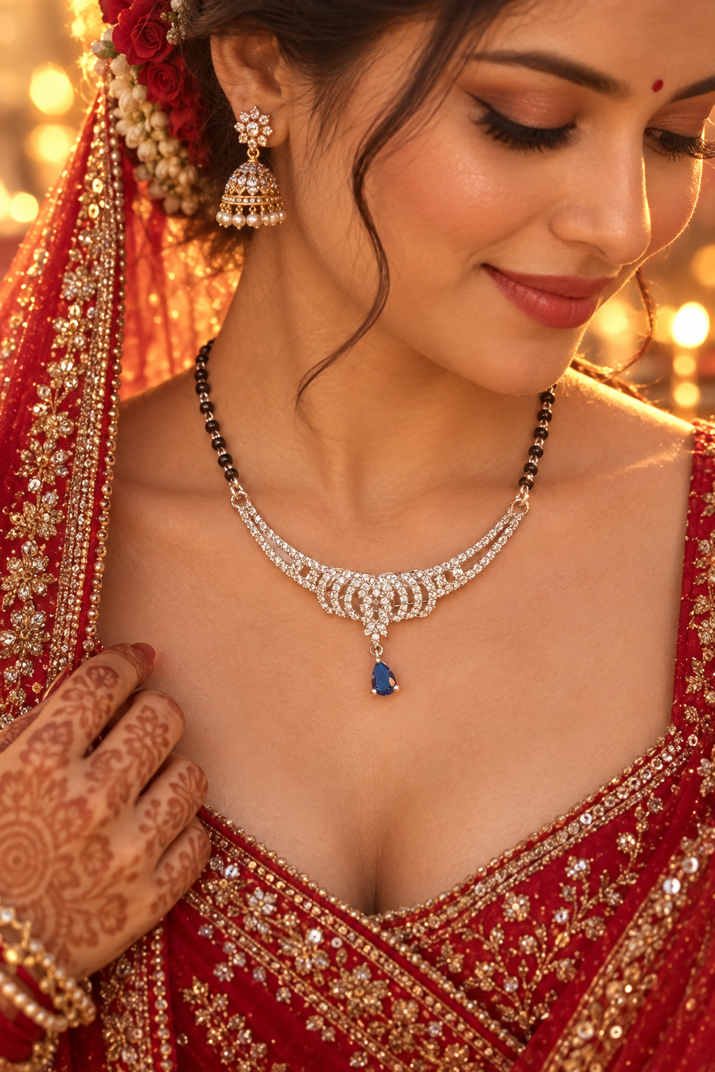 925 Silver Italian Mangalsutra | Sapphire Blue CZ Pendant