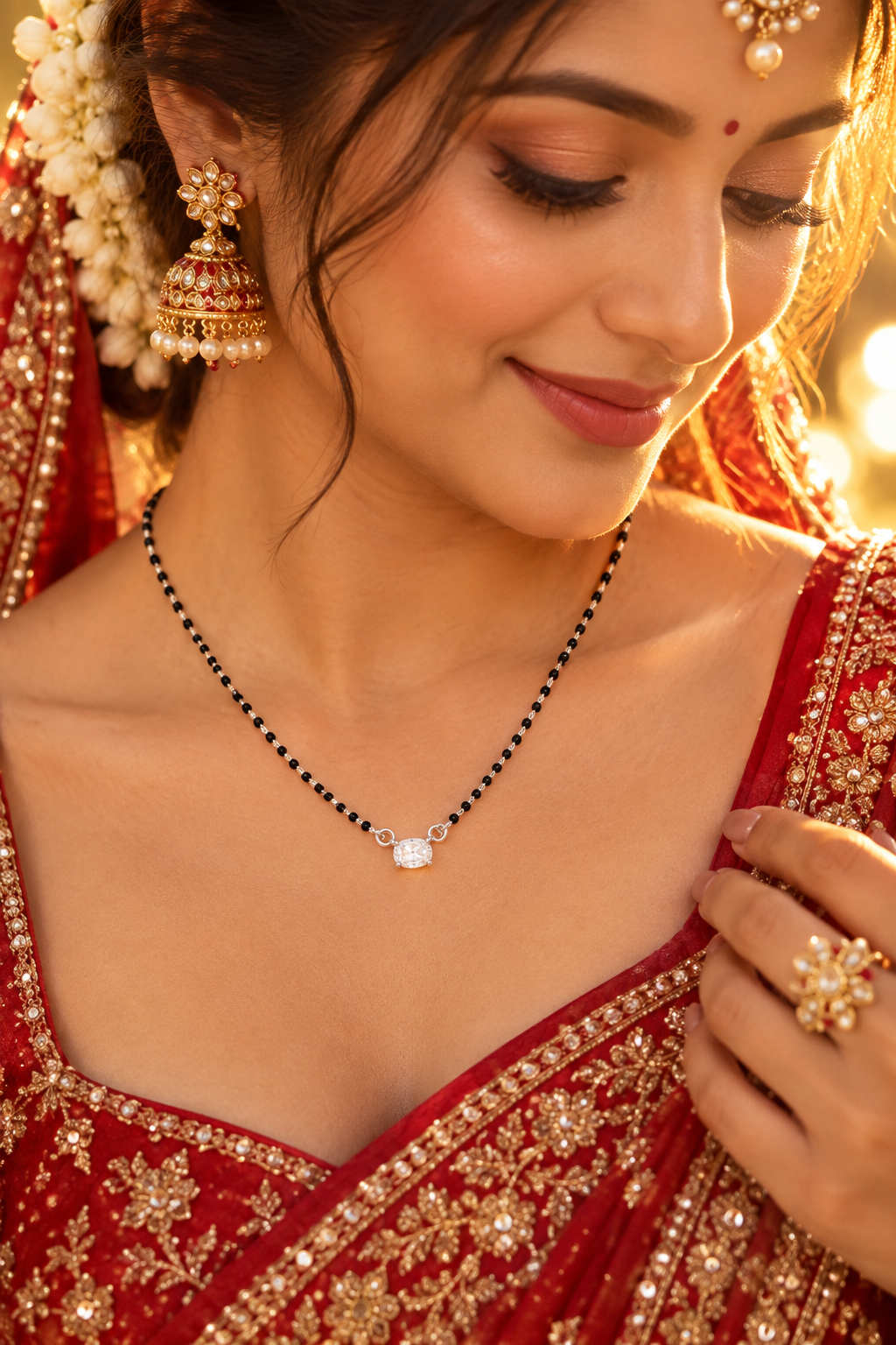 925 Silver Italian Minimalist Mangalsutra | Oval CZ Solitaire Pendant