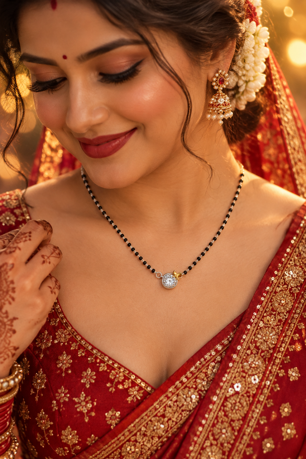 925 Silver Italian Mangalsutra | Round CZ Solitaire Pendant