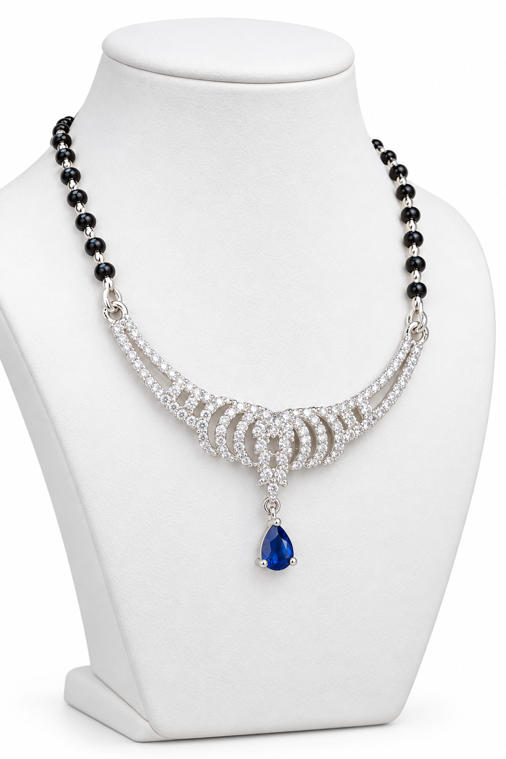 925 Silver Italian Mangalsutra | Sapphire Blue CZ Pendant