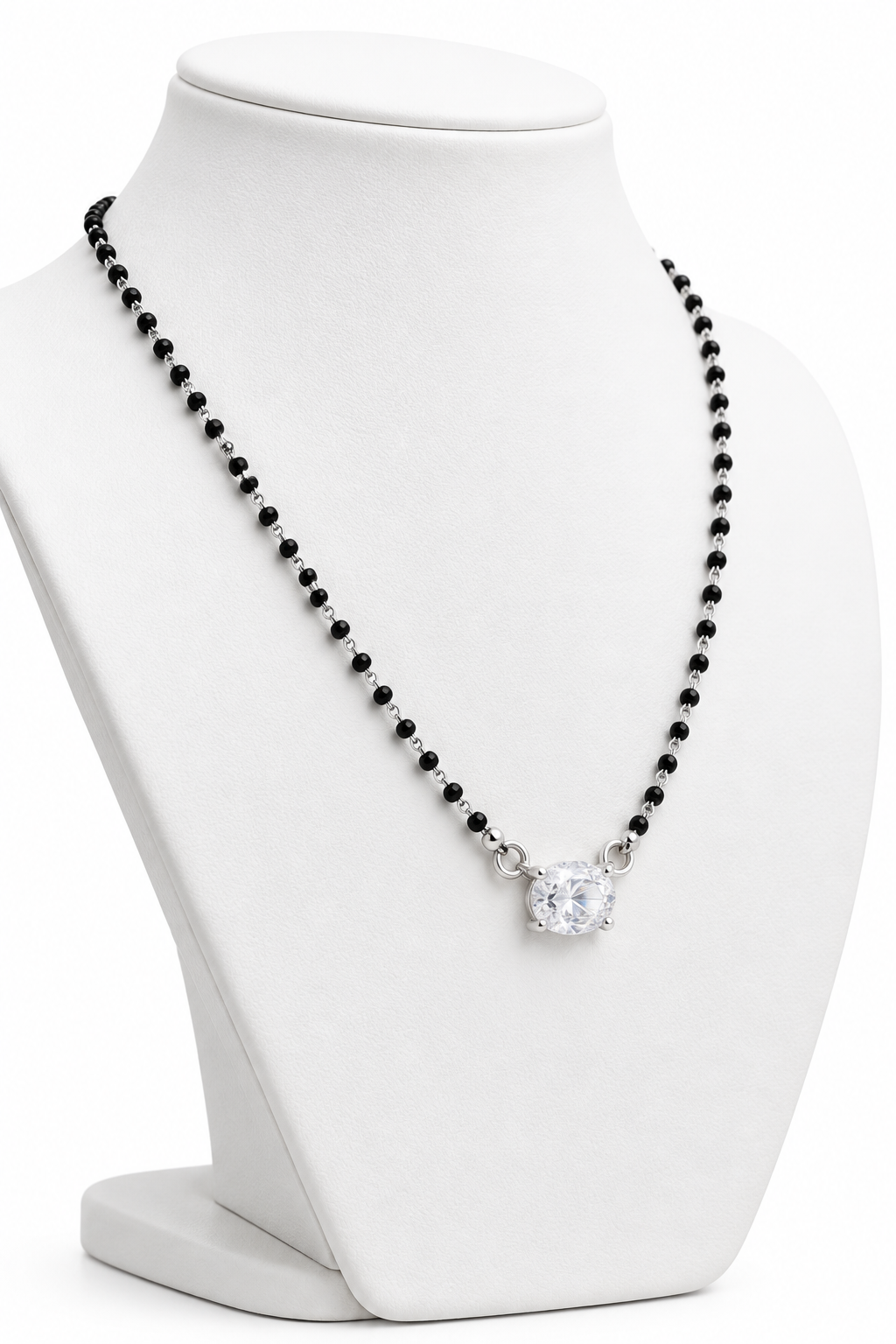 925 Silver Italian Minimalist Mangalsutra | Oval CZ Solitaire Pendant
