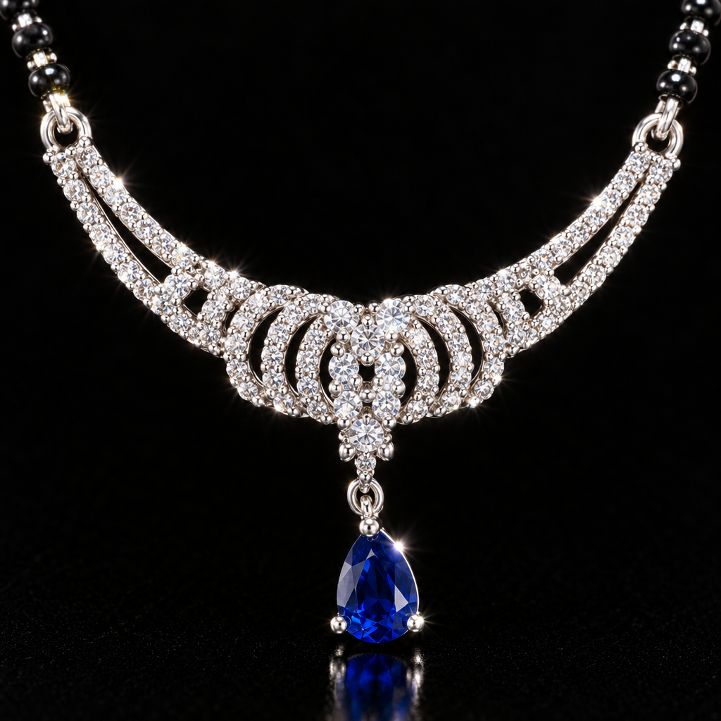 925 Silver Italian Mangalsutra | Sapphire Blue CZ Pendant