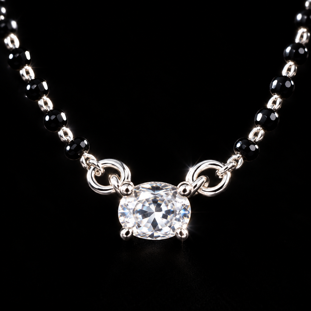 925 Silver Italian Minimalist Mangalsutra | Oval CZ Solitaire Pendant