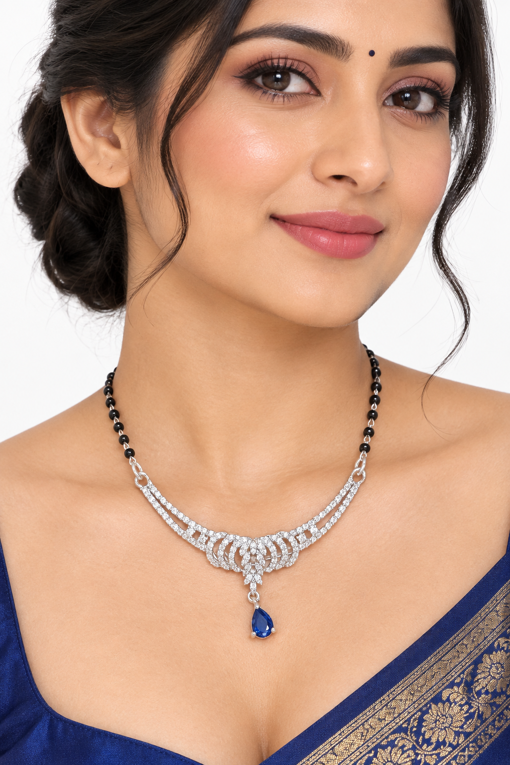 925 Silver Italian Mangalsutra | Sapphire Blue CZ Pendant