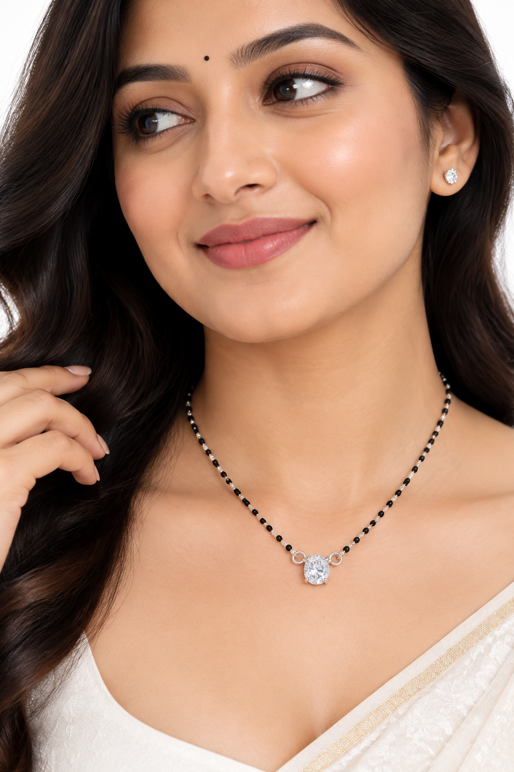 925 Silver Italian Minimalist Mangalsutra | Oval CZ Solitaire Pendant