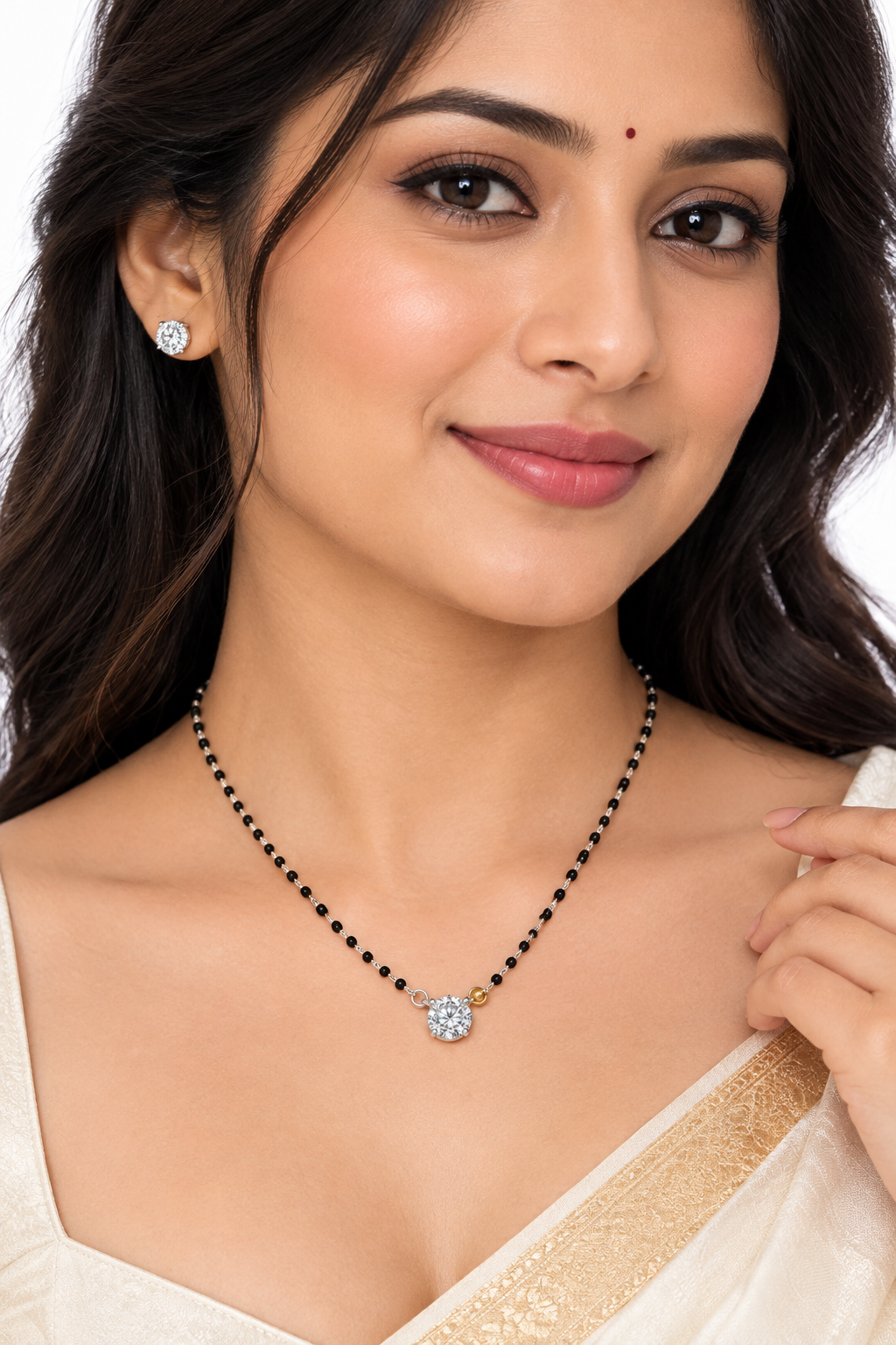 925 Silver Italian Mangalsutra | Round CZ Solitaire Pendant