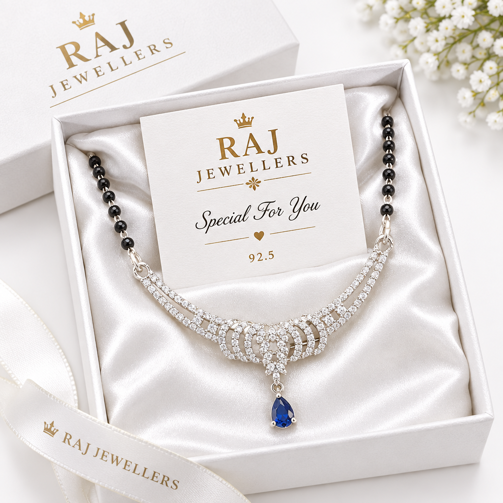 925 Silver Italian Mangalsutra | Sapphire Blue CZ Pendant