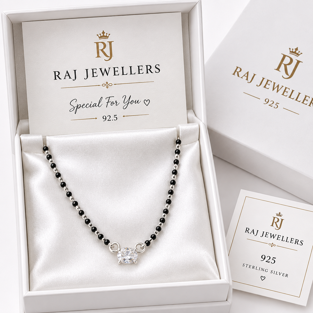 925 Silver Italian Minimalist Mangalsutra | Oval CZ Solitaire Pendant