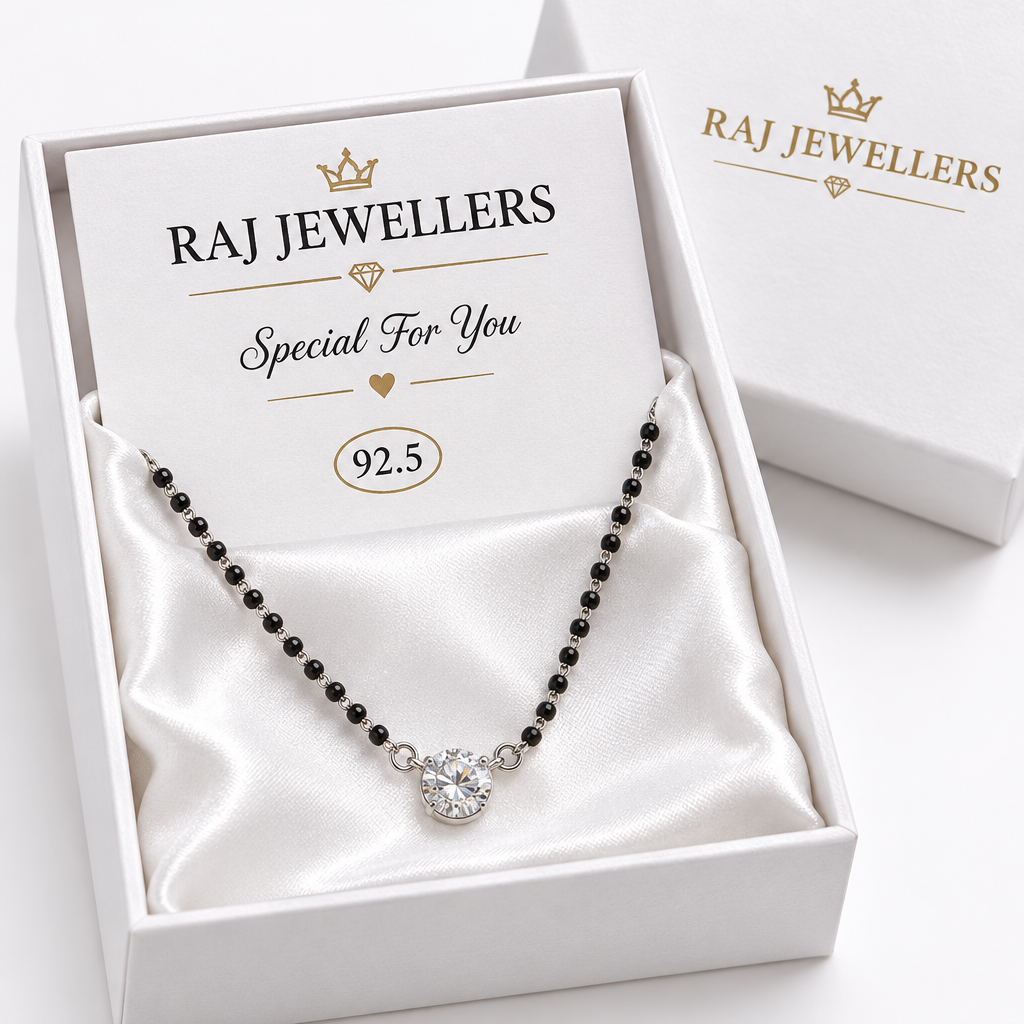 925 Silver Italian Mangalsutra | Round CZ Solitaire Pendant