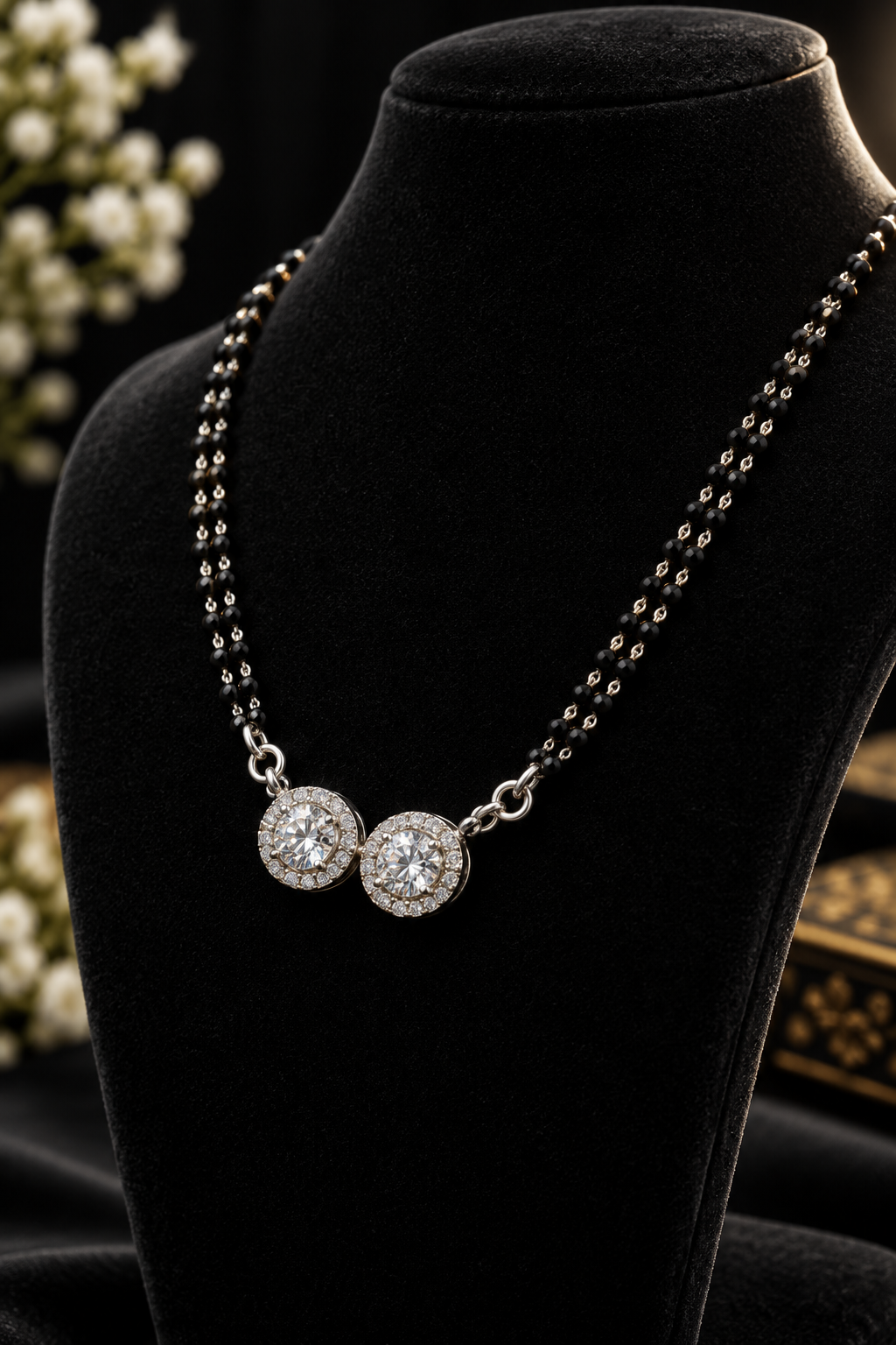 925 Italian Silver Double CZ Halo Mangalsutra
