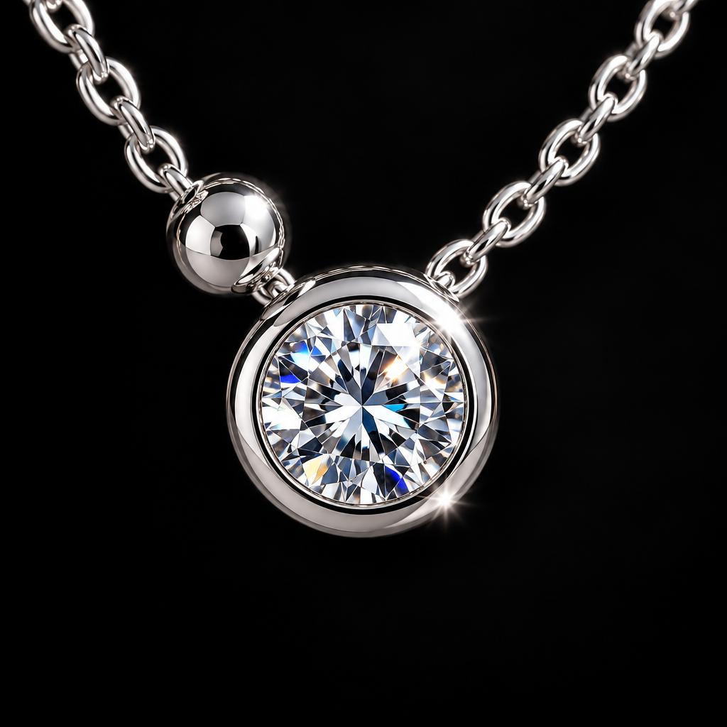 925 Silver Italian Minimalist CZ Solitaire Bezel Pendant Chain