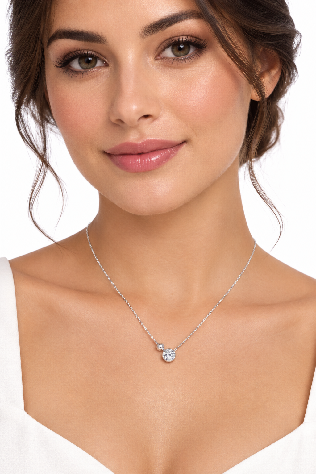 925 Silver Italian Minimalist CZ Solitaire Bezel Pendant Chain